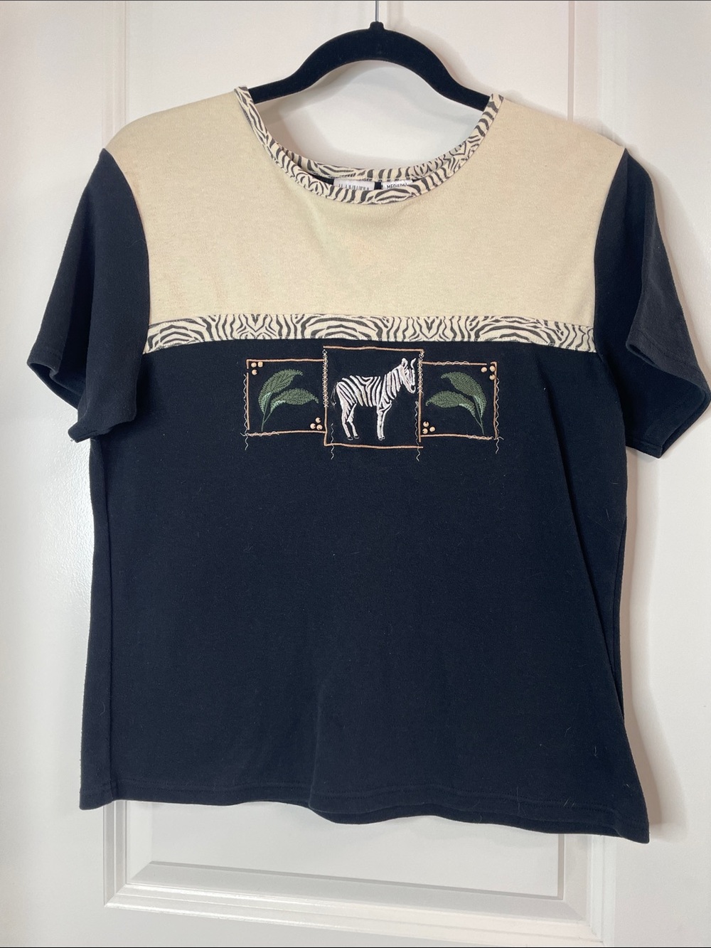 Zebra Motif Colorblock Tee - Black & Cream